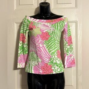 *FINAL PRICE* Carlisle White/Pink Tropical Off-Shoulder Top